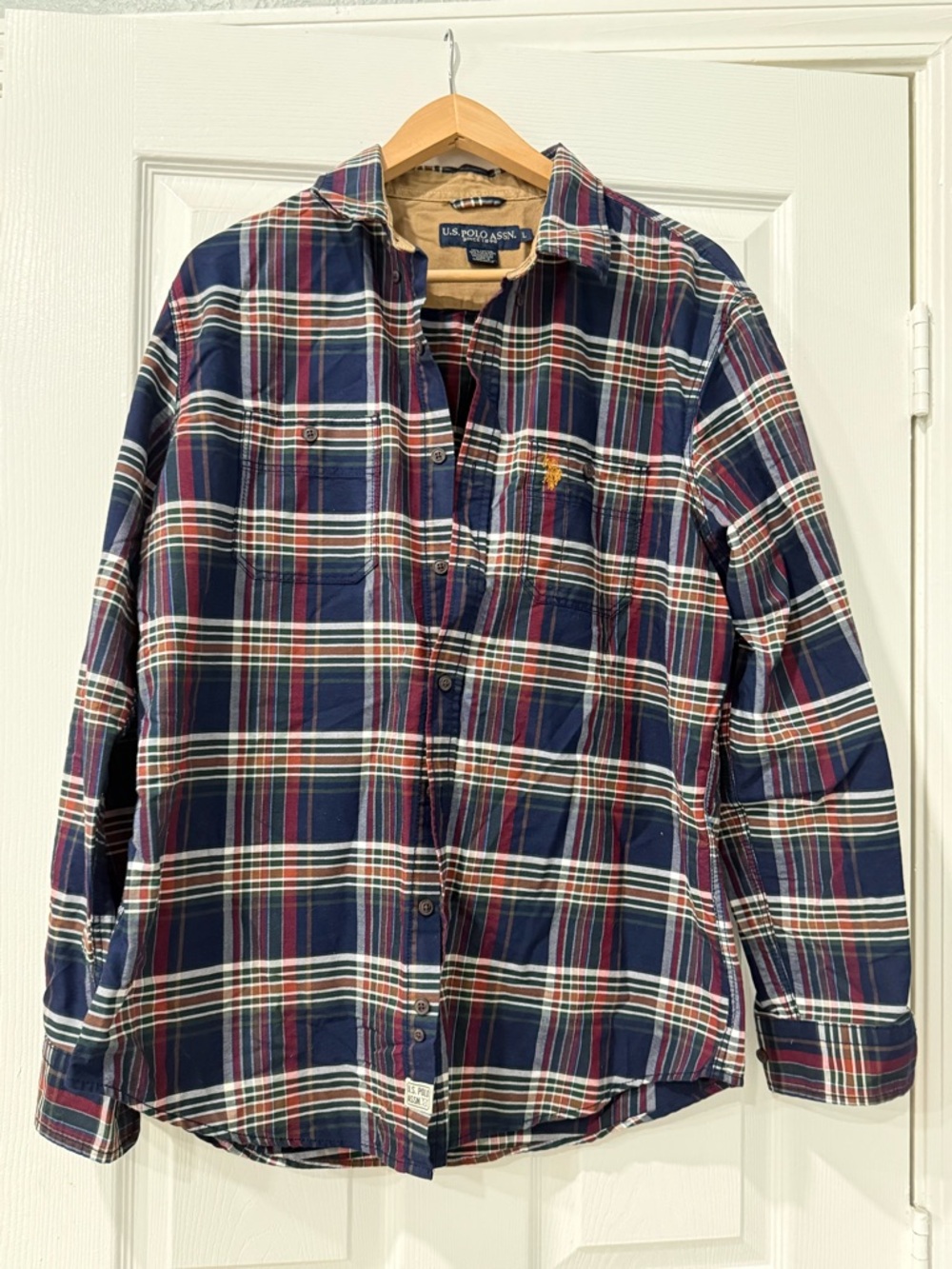 U.S. Polo Assn. Men’s Plaid Button-Up Shirt in Navy, Red, White